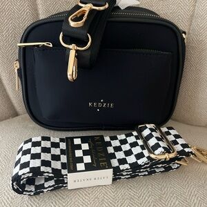 Kedzie Black Crossbody Bag with Checkered Strap